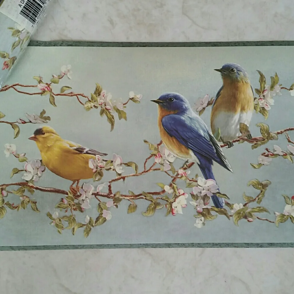 Wallpaper Border - Songbirds Blossoms Blue